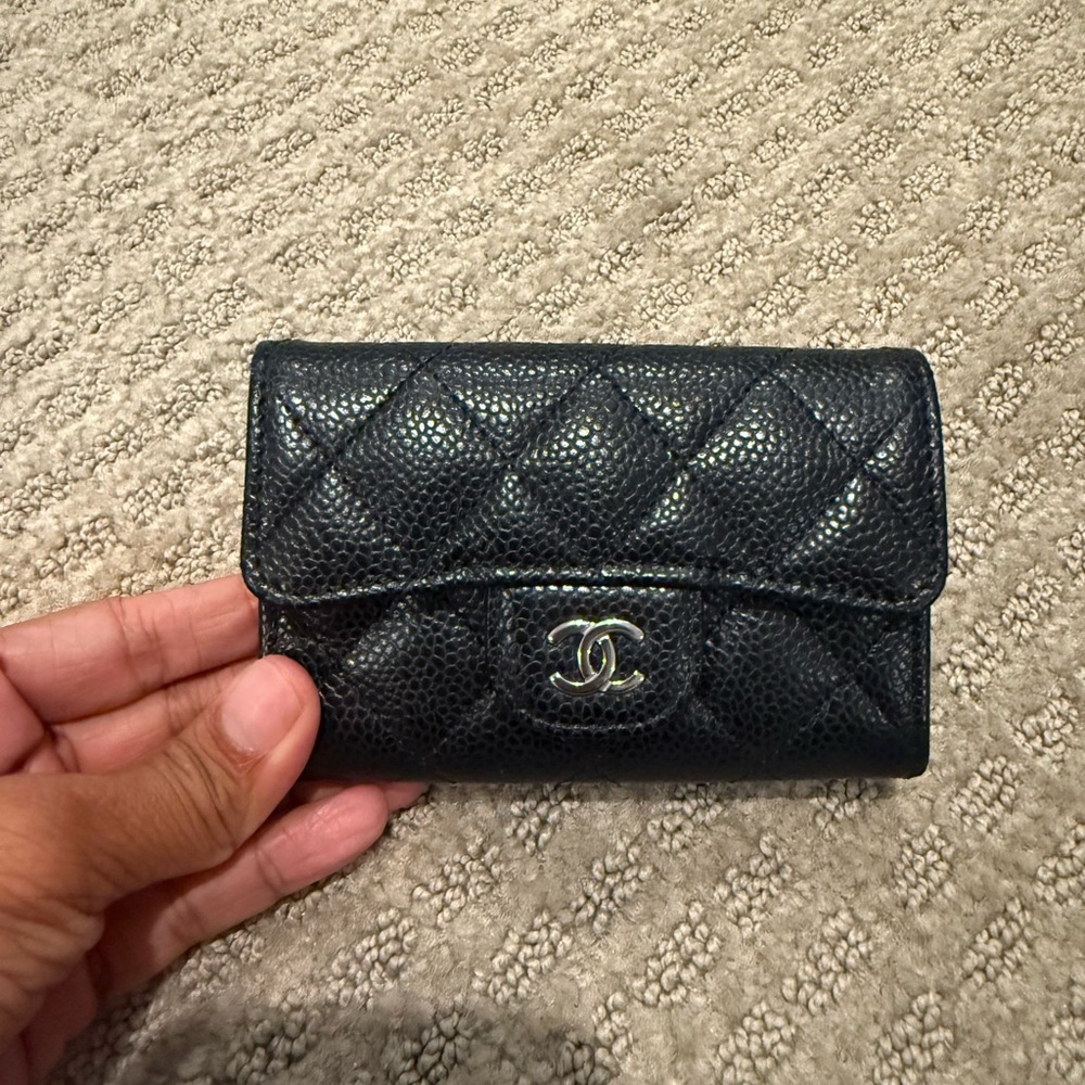 CHANEL Black Quilted Caviar Leather Wallet